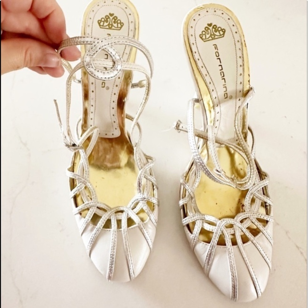 FORNARINA 38 BRIDAL White Leather Caged Heels ITALY Wedding Formal Elegant Prom